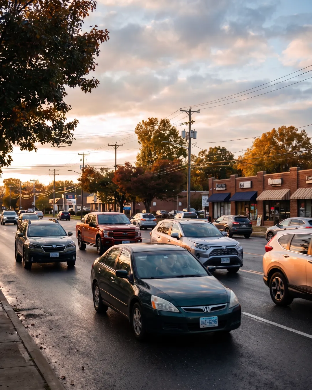 Rush hour traffic on a busy street at dusk